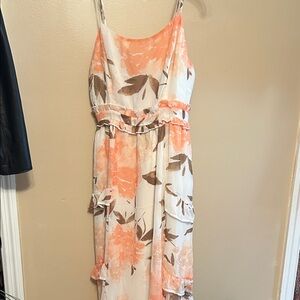 June & Hudson High Low Floral Dress - Peach and Cream